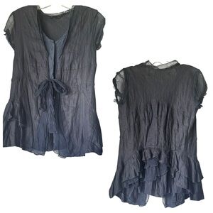 Less Limen Silk Ruffle Top in Dark Blue Size Small